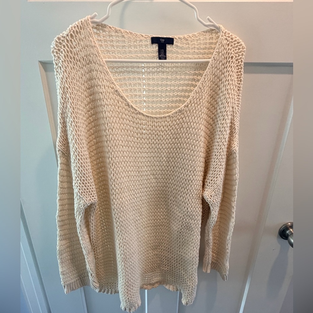 Gap Cream Open Knit Sweater XL Lightweight Crochet Pullover Oversized Top